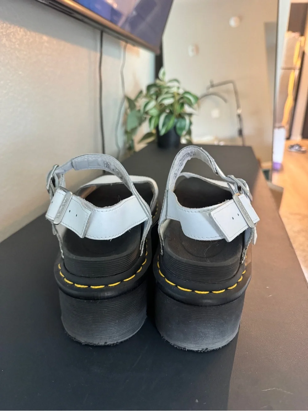 Dr. Martens White Leather Platform Buckle Sandals